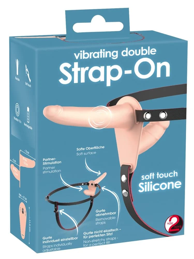 Подвійний страпон з вібрацією Vibrating Double Strap-On, тілесний