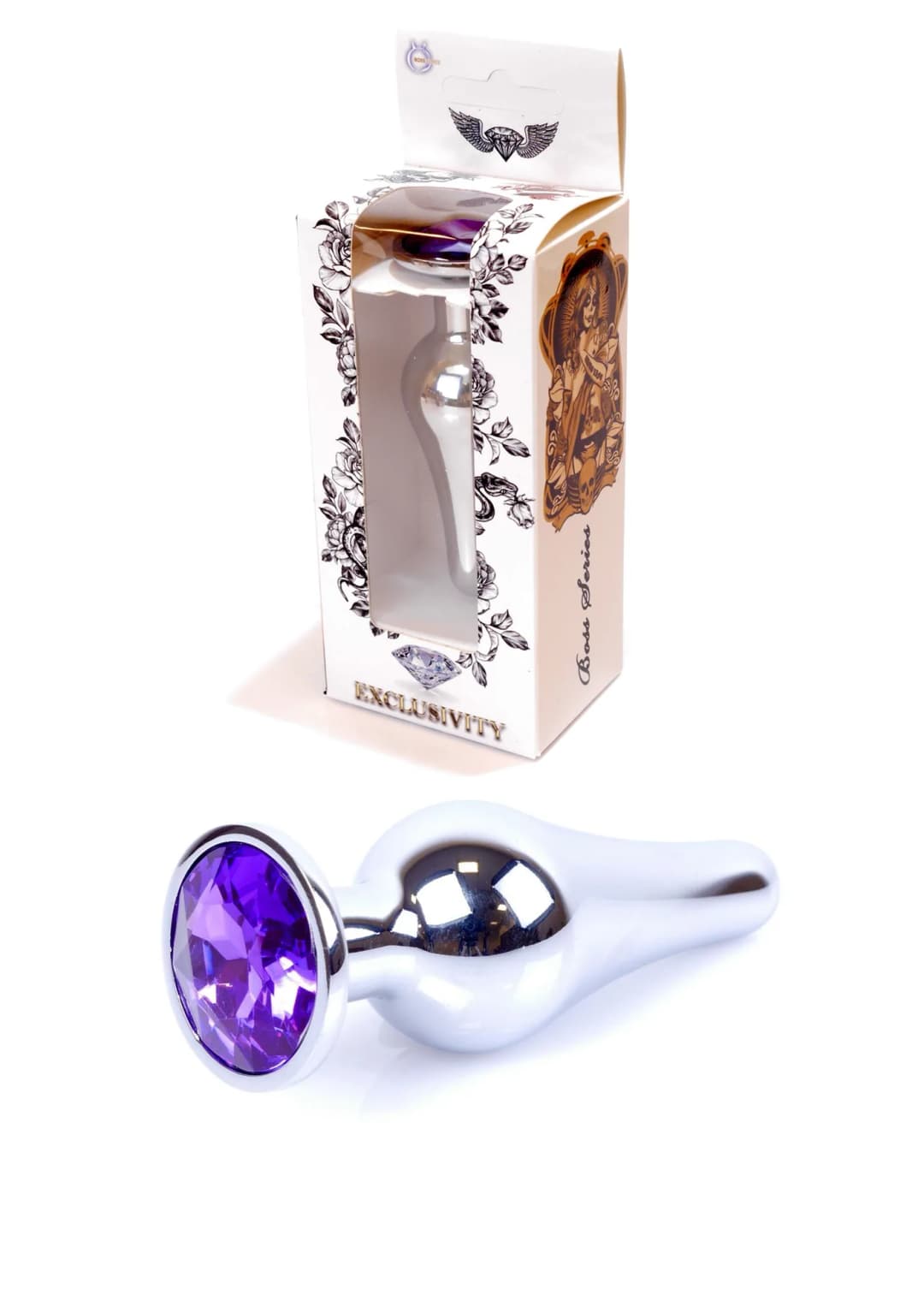 Анальна пробка B - Series HeavyFun Jawellery Silver Butt Plug, фіолетова