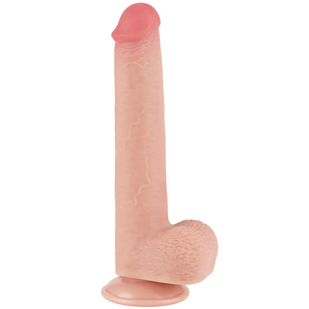 Фалоімітатор Sliding-Skin Dual Layer Dong 9" з мошонкою, тілесний — фото 1