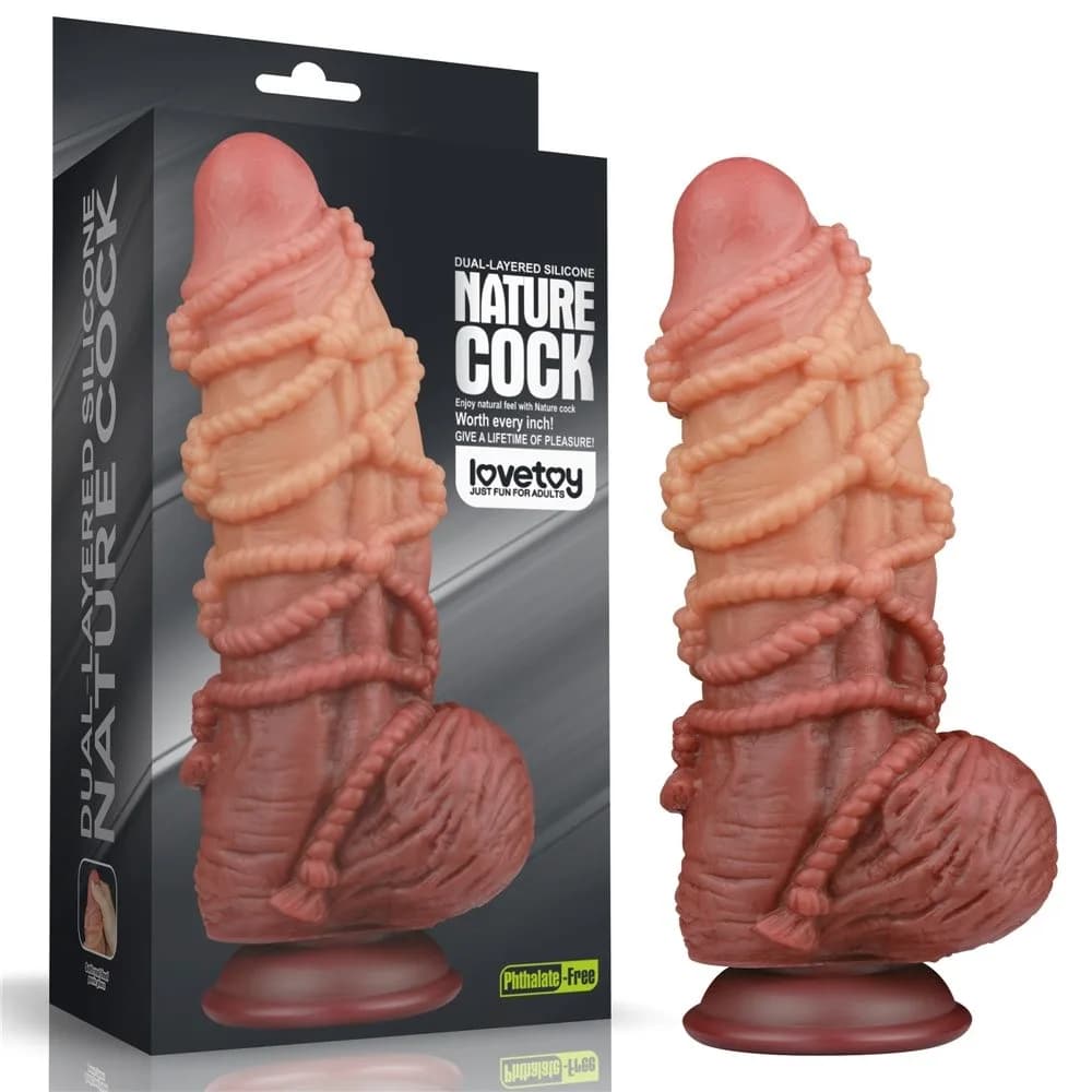 Фалоімітатор Dual-Layered Silicone Nature Cock 9.5, коричневий, вигнутий