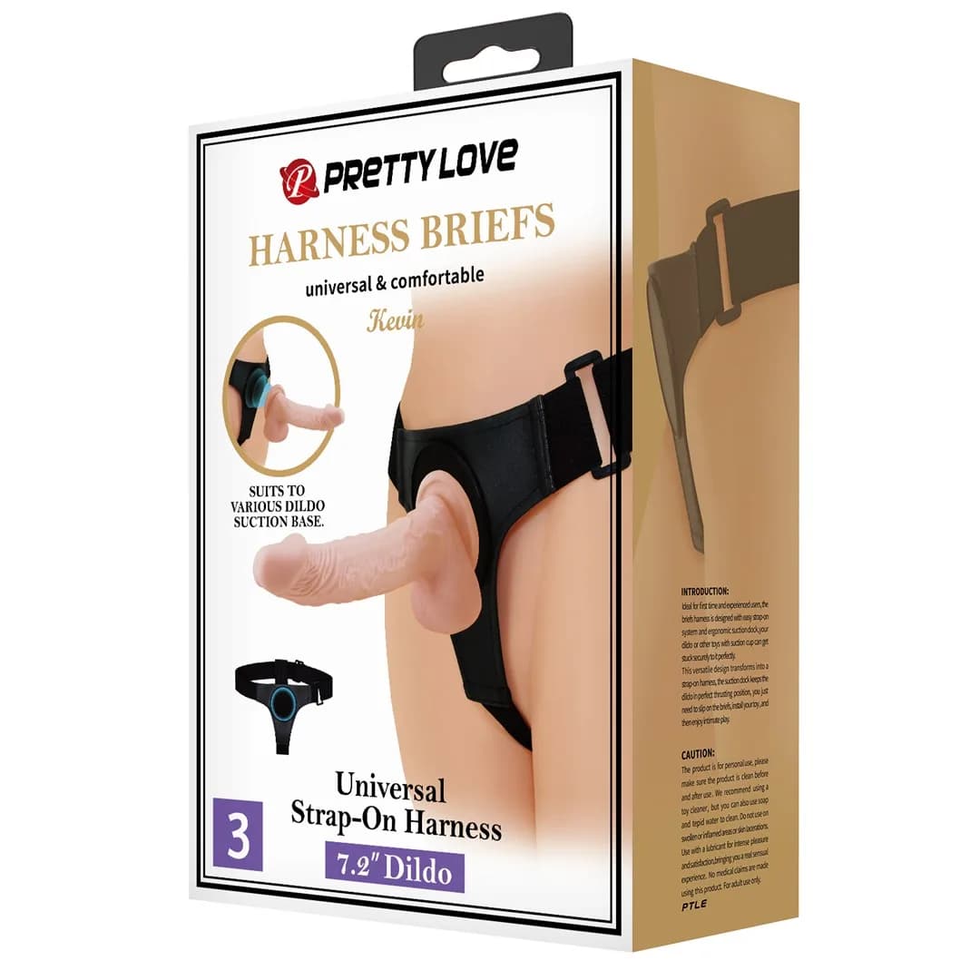 Страпон Pretty Love Harness Briefs Kevin 7.2 Dildo, тілесний — фото 1