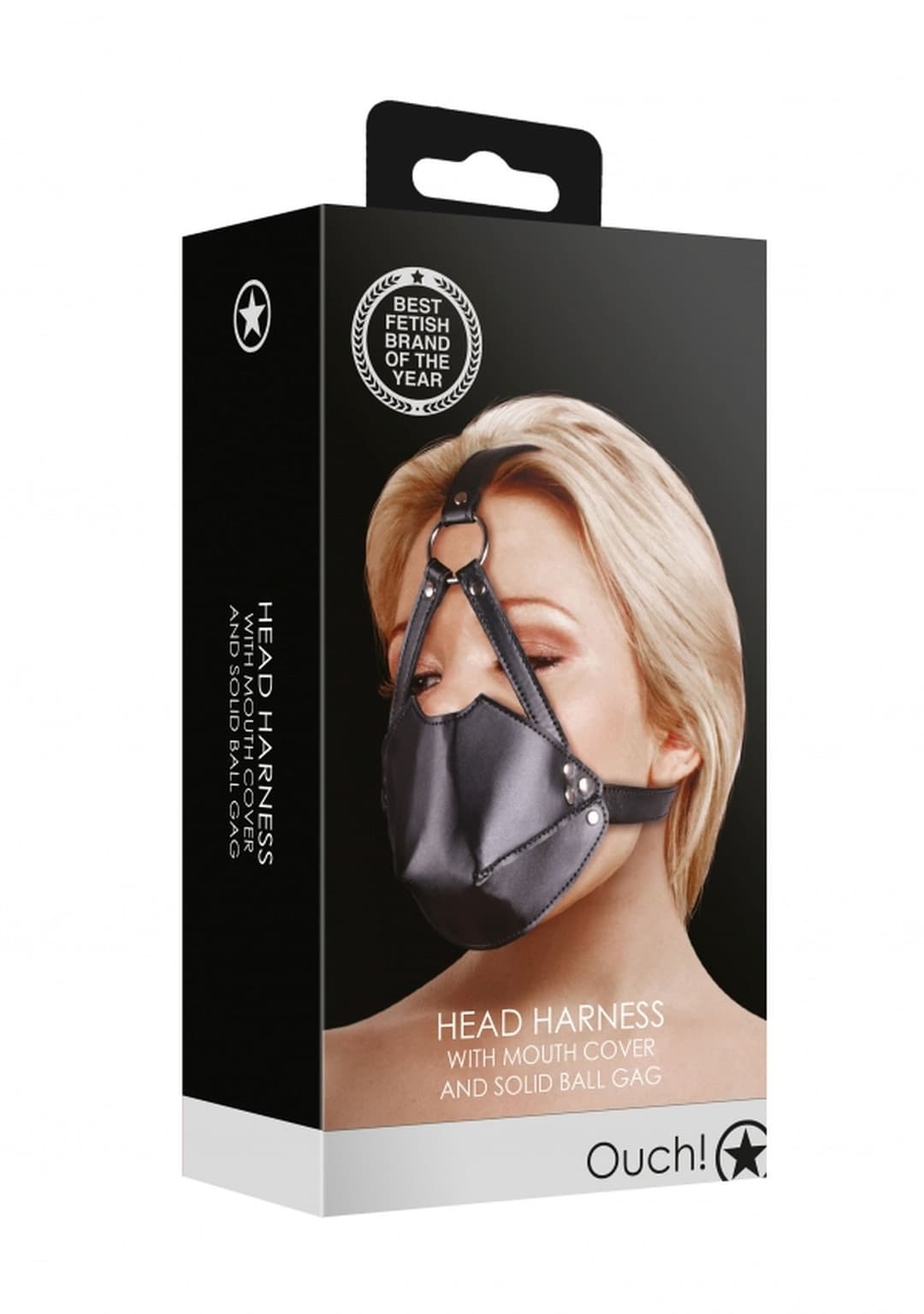 Маска-кляп Head Harness with Mouth Cover and Solid Ball Gag, чорна