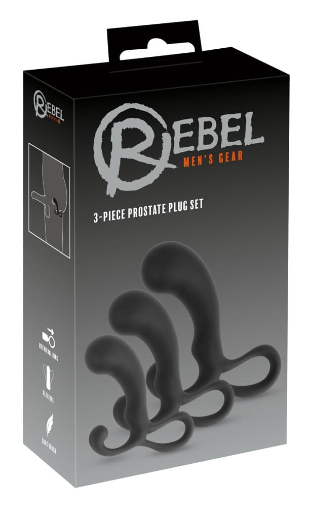 Набір стимуляторів простати Rebel Mens Gear 3-Piece Prostate Plug Set, чорний
