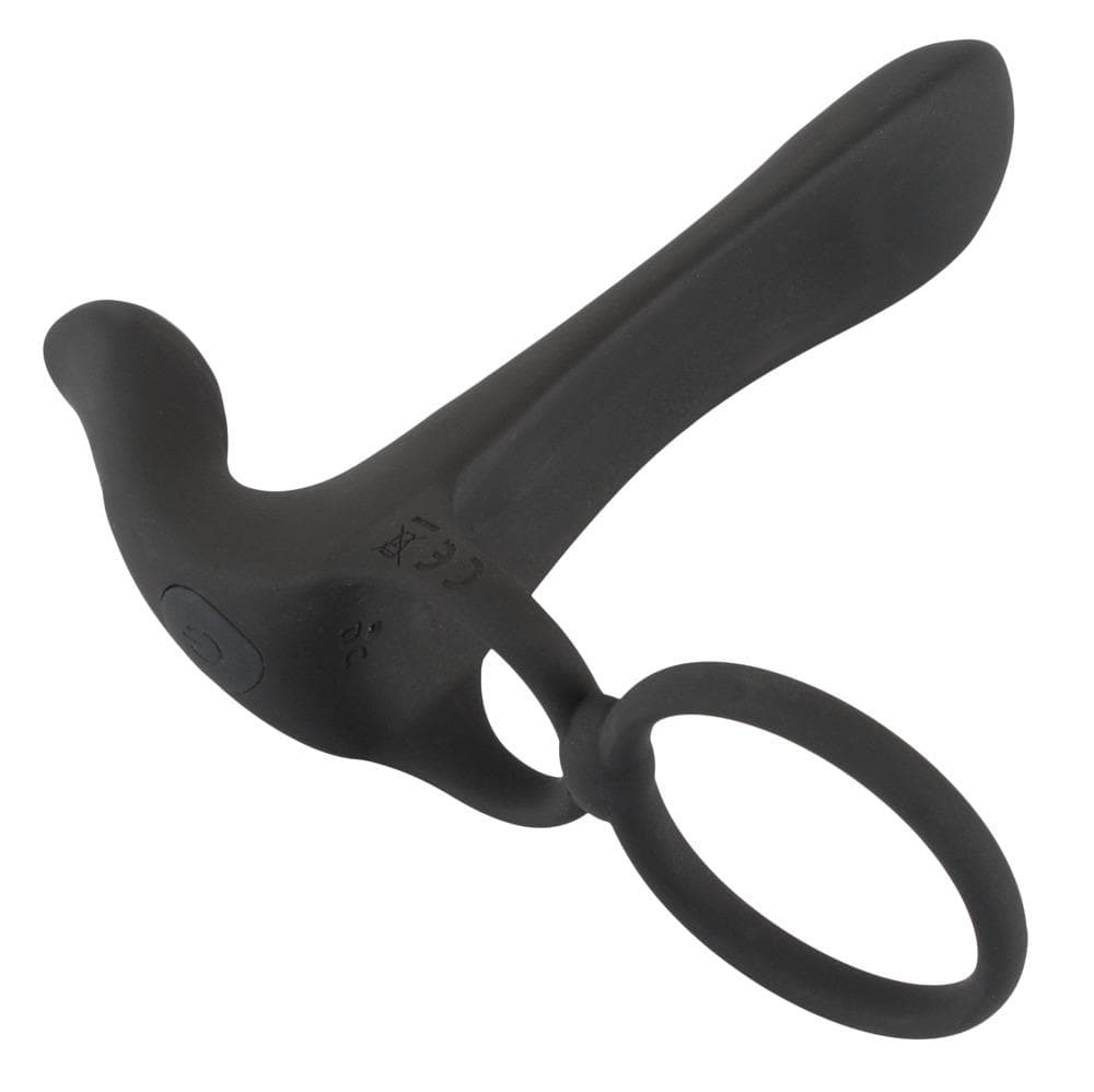 Насадка на пеніс з ерекційним кільцем і вібрацією Black Velvets Couple's Vibrator, чорна