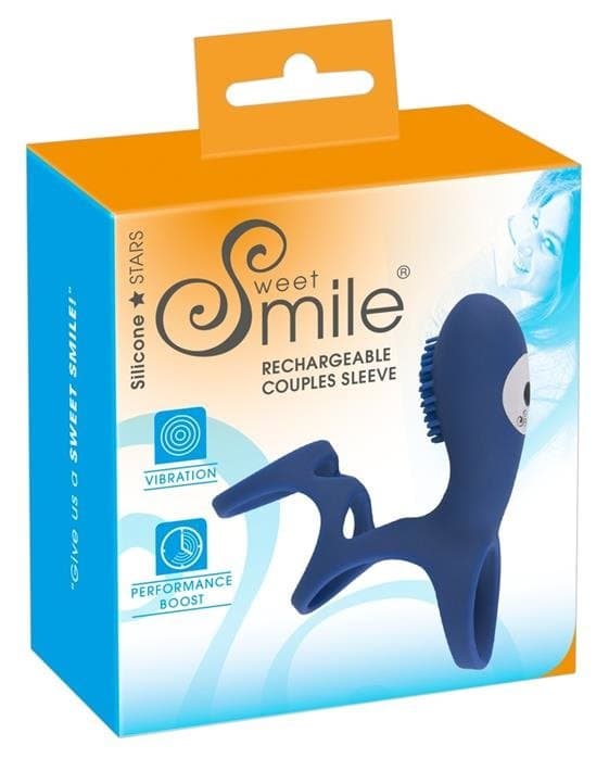 Насадка на пеніс з вібрацією Smile Rechargeable Couples Sleeve, синя — фото 1