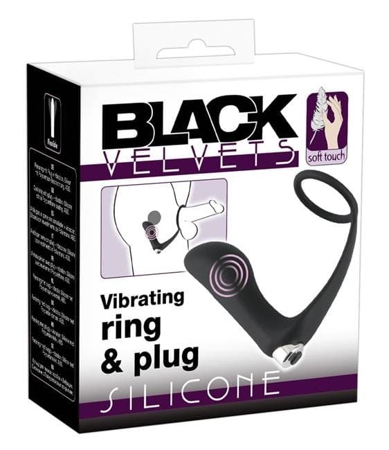 Вібростимулятор простати з ерекційним кільцем Black Velvets Vibrating Ring & Plug, чорний