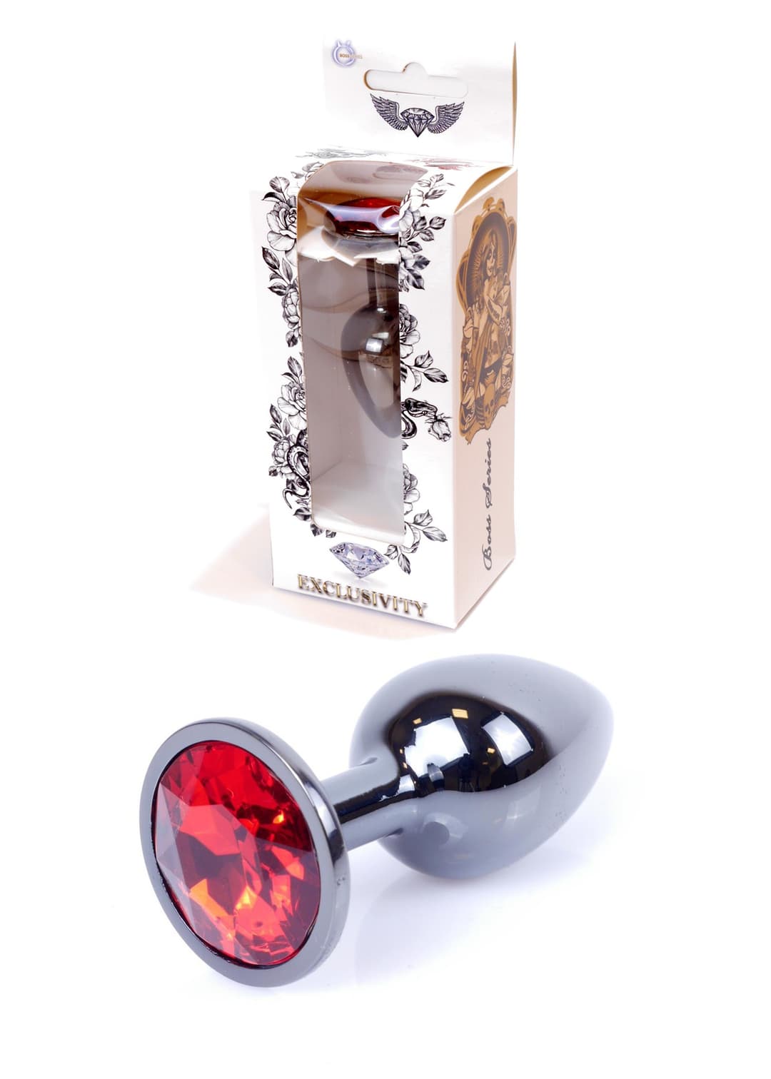 Анальна пробка B - Series HeavyFun Jewellery Dark Silver Plug, червона — фото 1