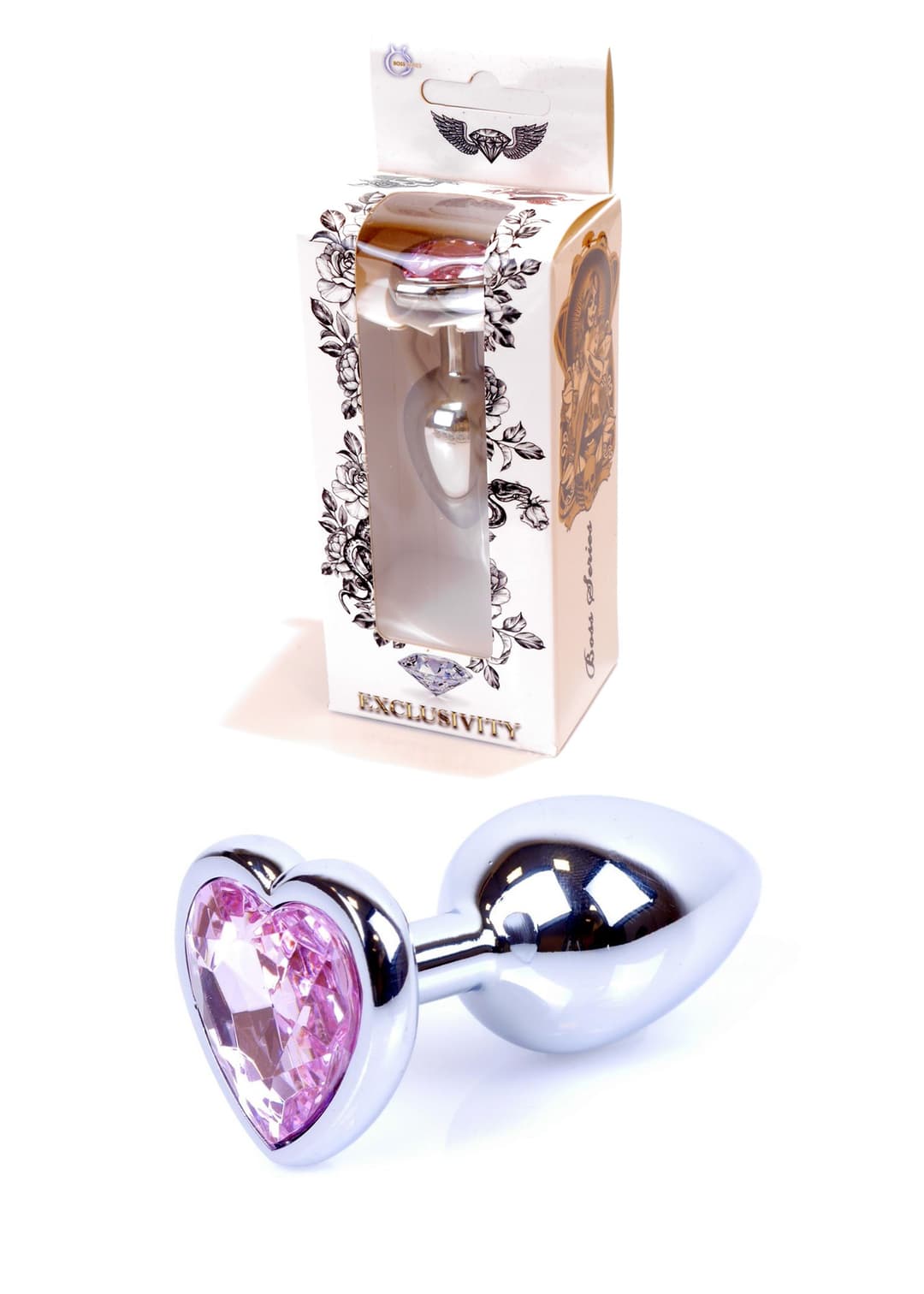 Анальна пробка B - Series HeavyFun Jewellery Heart Plug, срібна, рожева