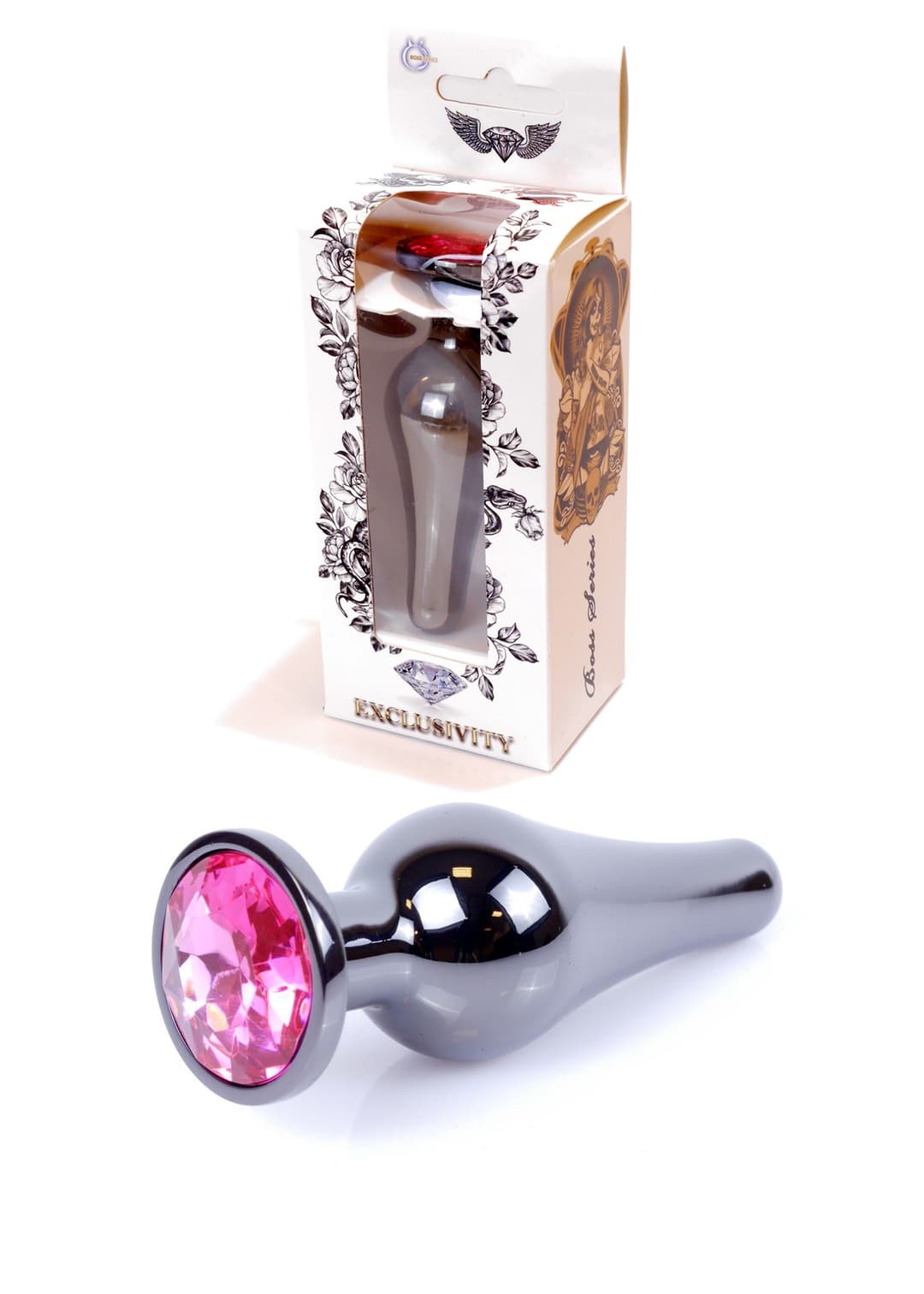 Анальна пробка B - Series HeavyFun Jawellery Dark Silver, рожева