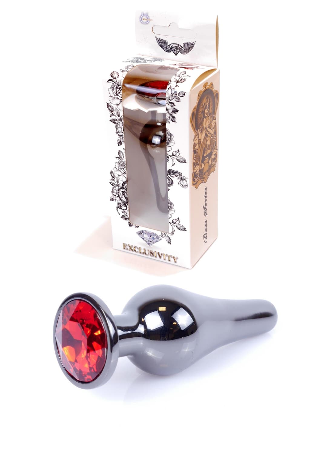 Анальна пробка B - Series HeavyFun Jewellery Dark Silver, червона