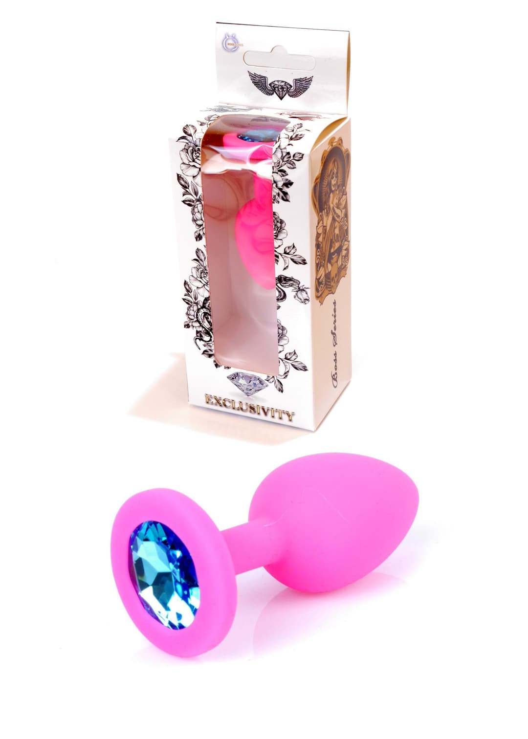 Анальна пробка B - Series HeavyFun Jawellery Pink Silikon, рожево-синя — фото 1