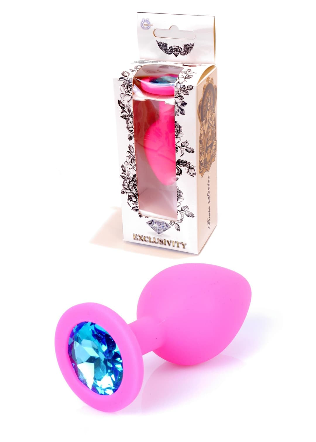 Анальна пробка B - Series HeavyFun Jewellery Pink, силіконова, M розмір, світло-блакитний діамант — фото 1