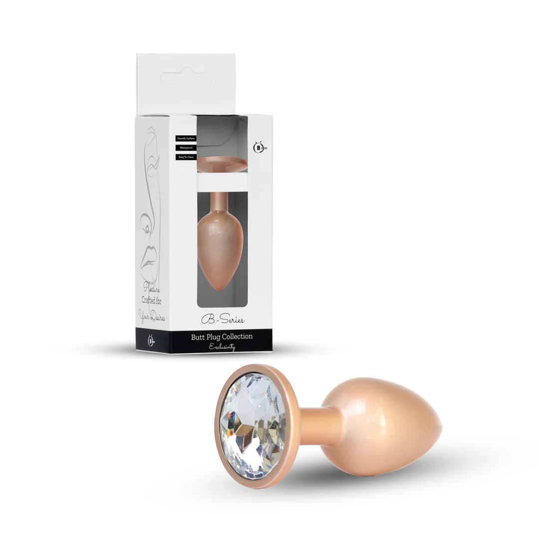Анальна металева пробка Plug-Jewellery  Pearl Gold PLUG- Clear M