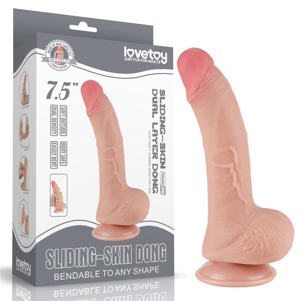 Фалоімітатор 7'.5' Sliding Skin Dual Layer Dong, вигнутий