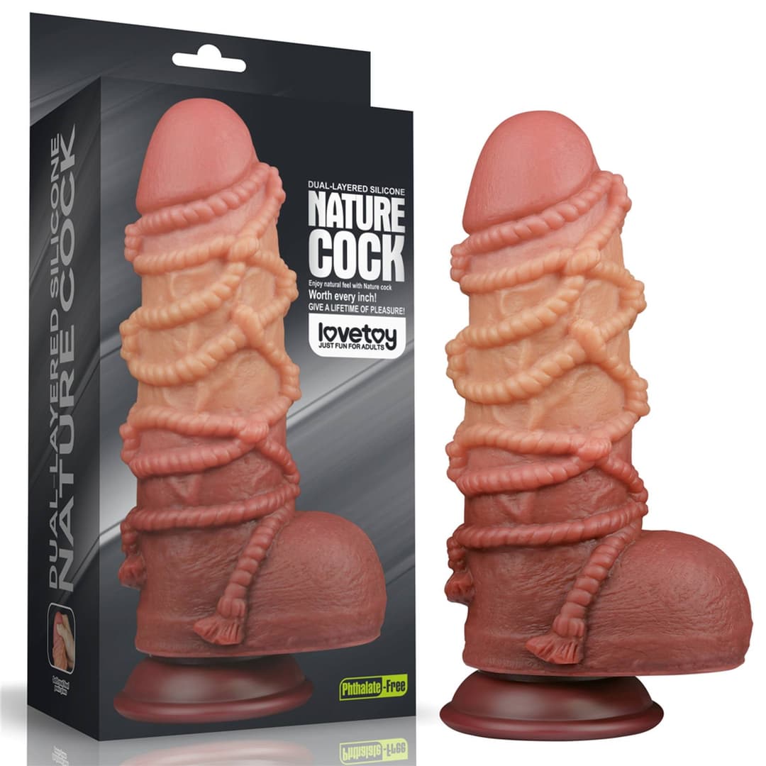 Фалоімітатор Dual-Layered Silicone Nature Cock 9.5, коричневий, прямий — фото 1