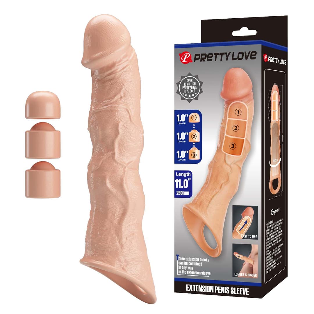 Подовжуюча насадка на пеніс Extension Penis Sleeve with Modular Length Blocks – 28 cm — фото 1