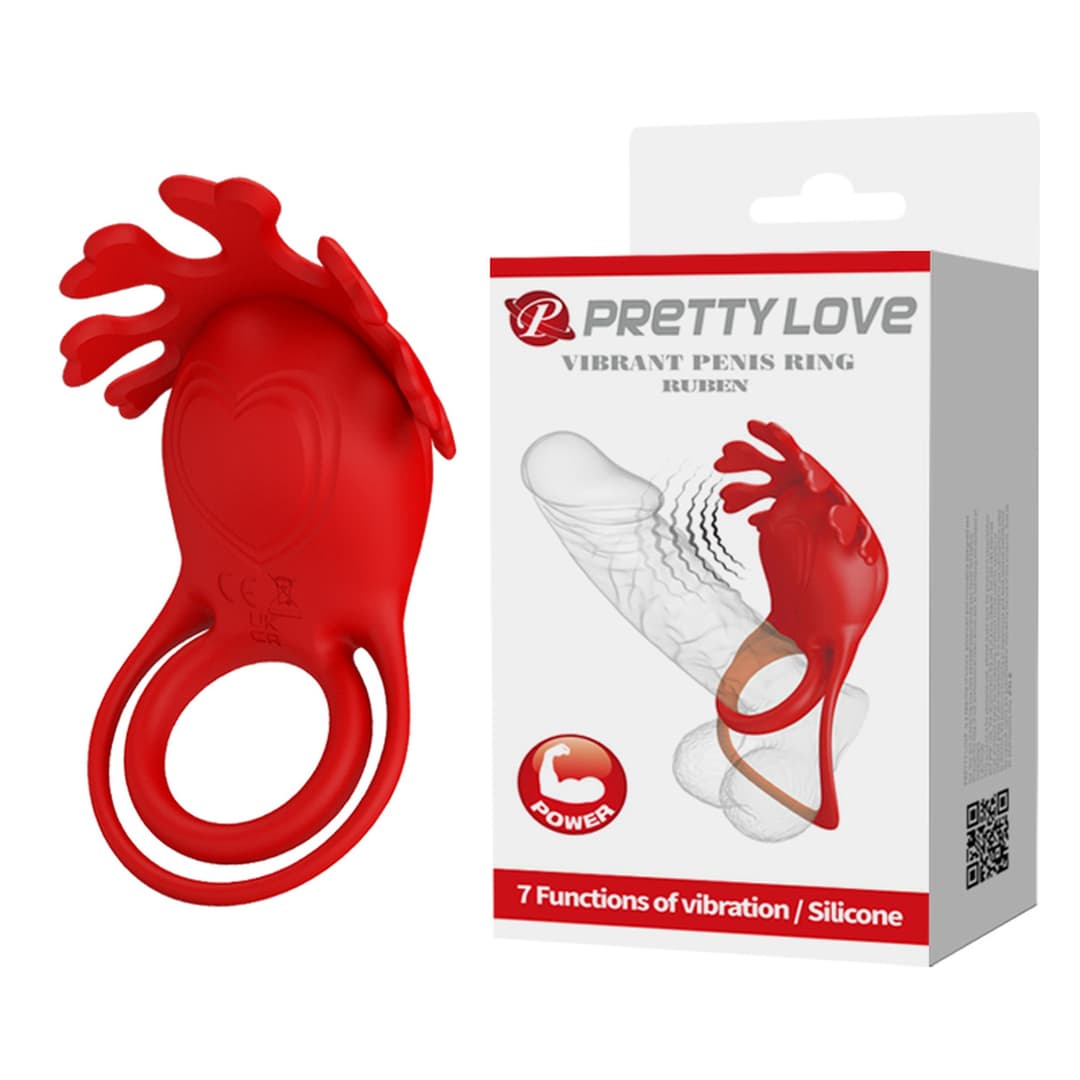 Віброкільце для члена Pretty Love Vibrant Penis Ring Ruben, червоне — фото 1