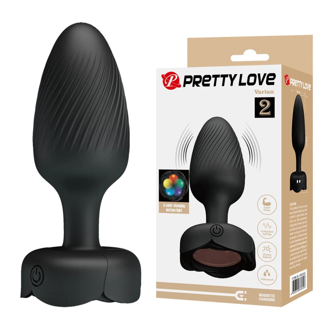 Анальна пробка з вібрацією та підсвічуванням Pretty Love Varian, чорна