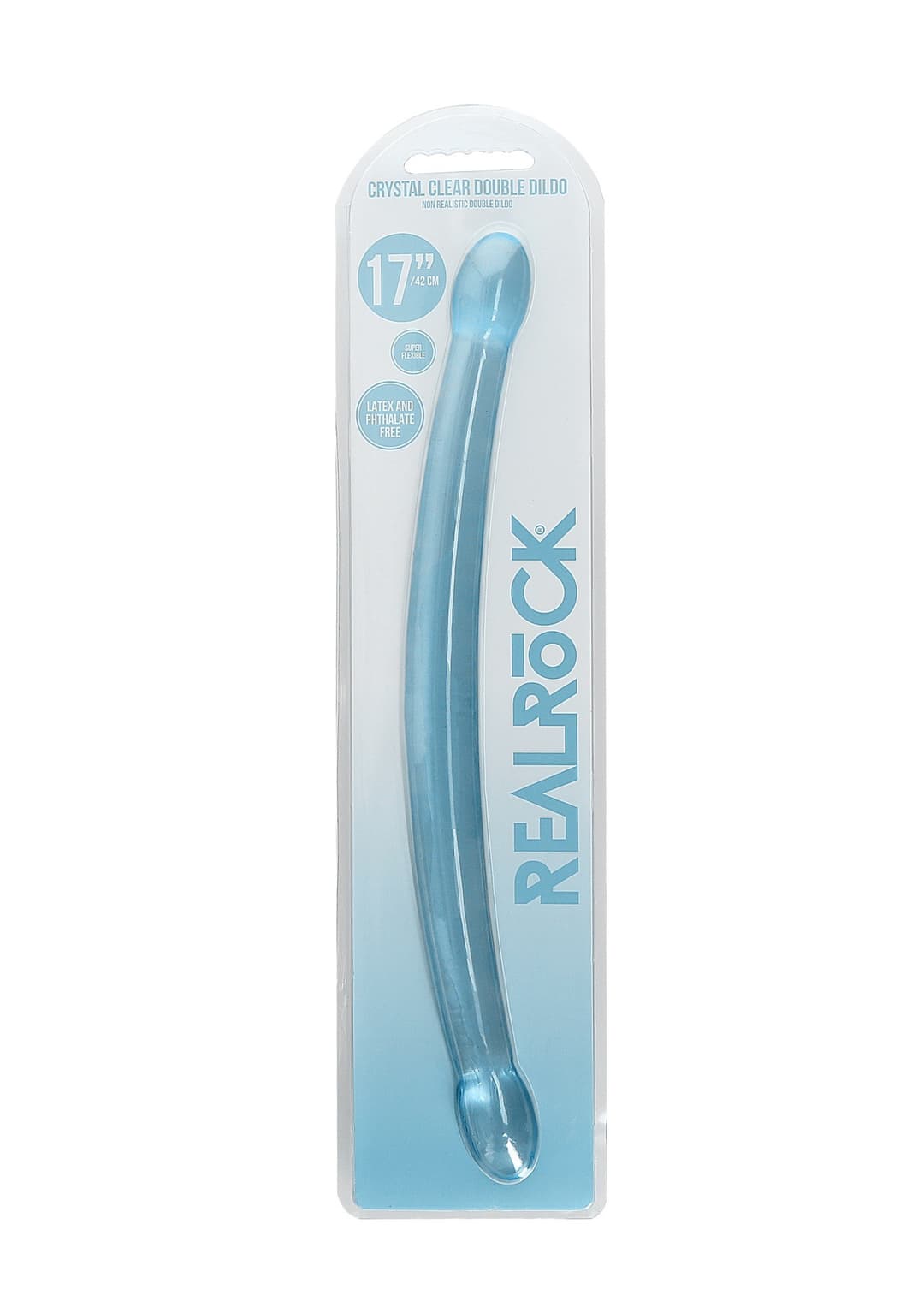 Двокінцевий фалоімітатор Realrock Crystal Clear Double Dildo 17, голубий, 42 см