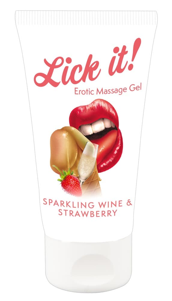 Масажний гель Lick it Erotic Massage Gel Sparkling Wine & Strawberry, полуничне шампанське, 50 мл