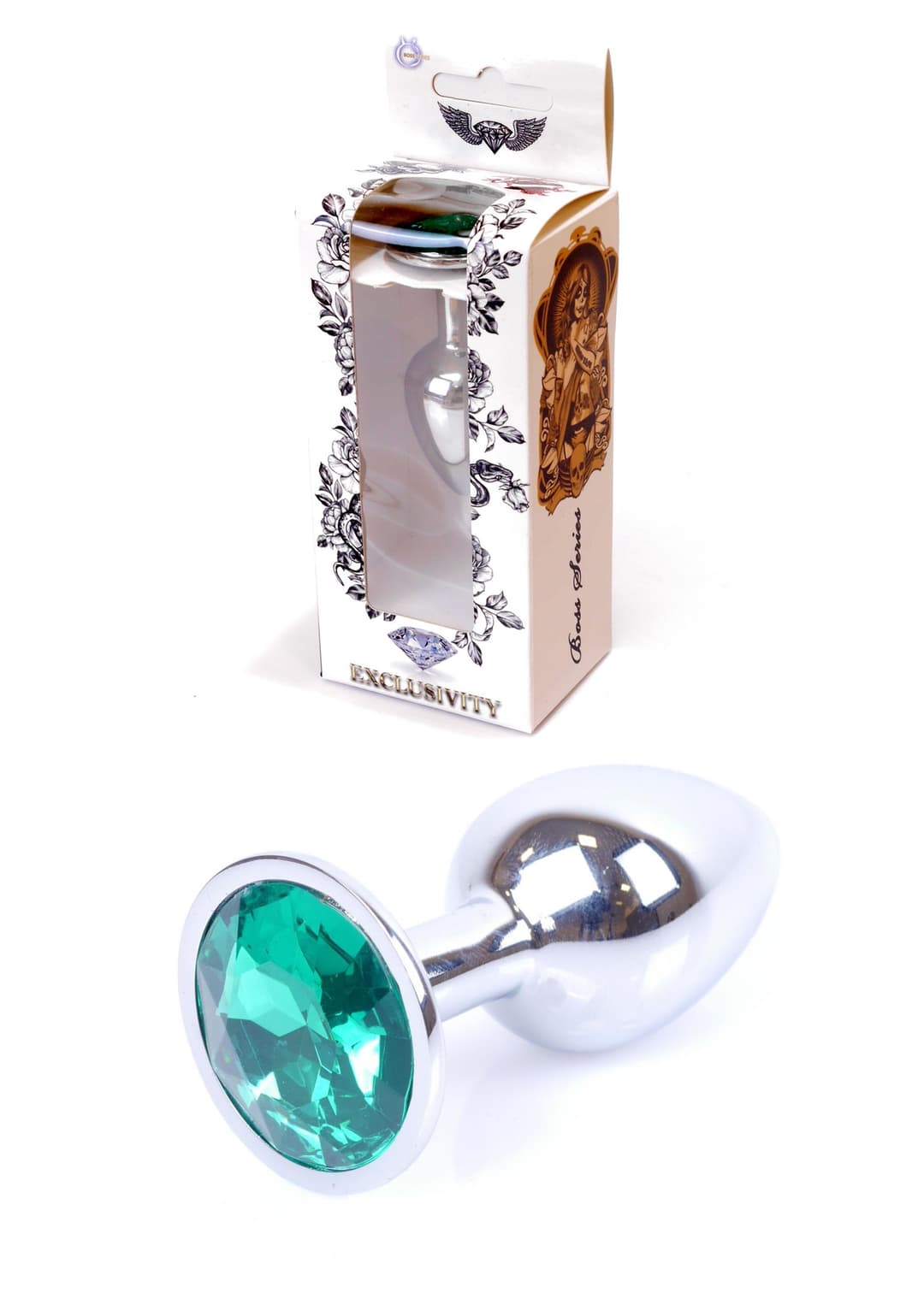 Анальна пробка B - Series HeavyFun Jewellery Silver Plug, зелена — фото 1
