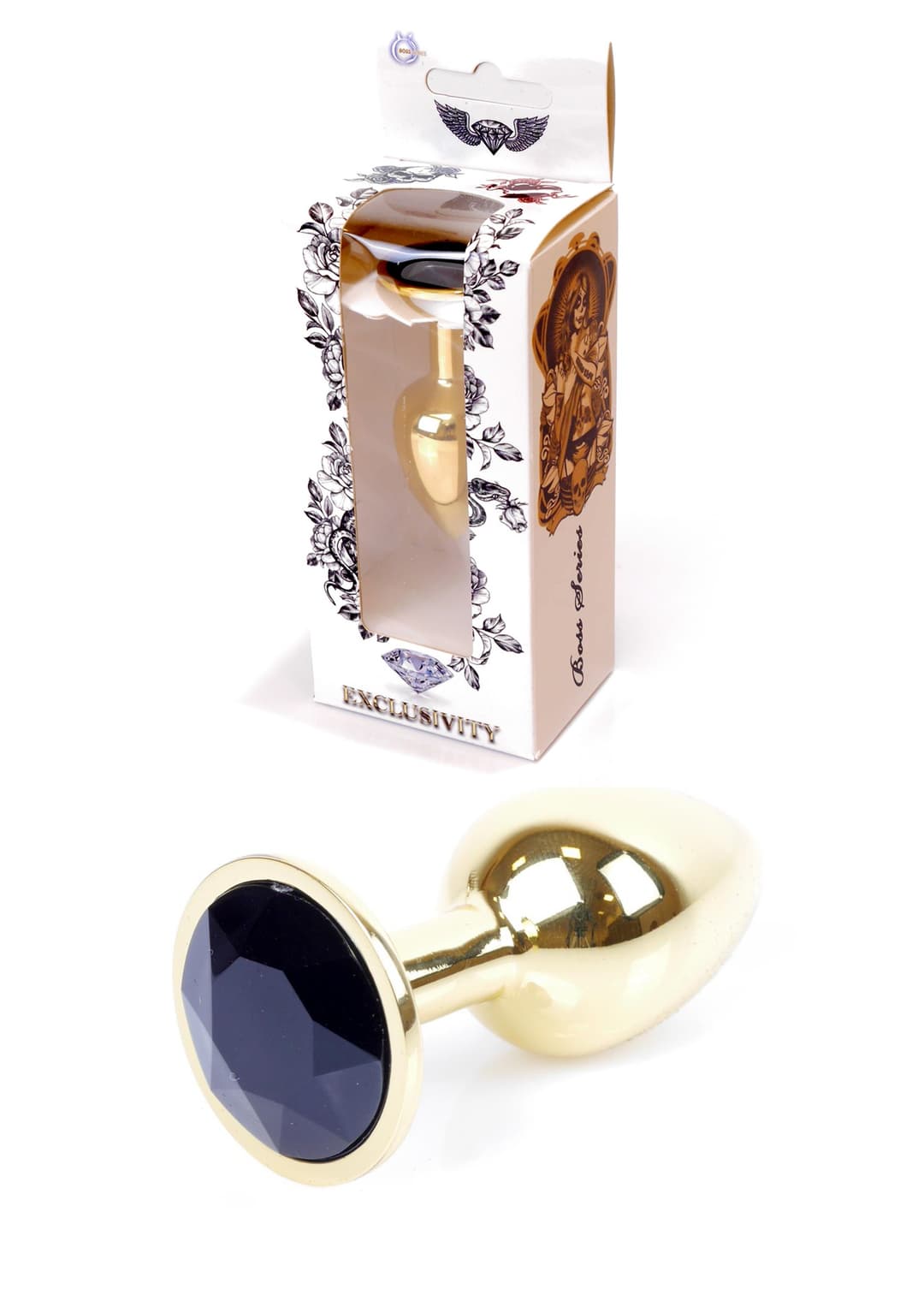 Анальна пробка B - Series HeavyFun Jawellery Gold Plug, чорна — фото 1