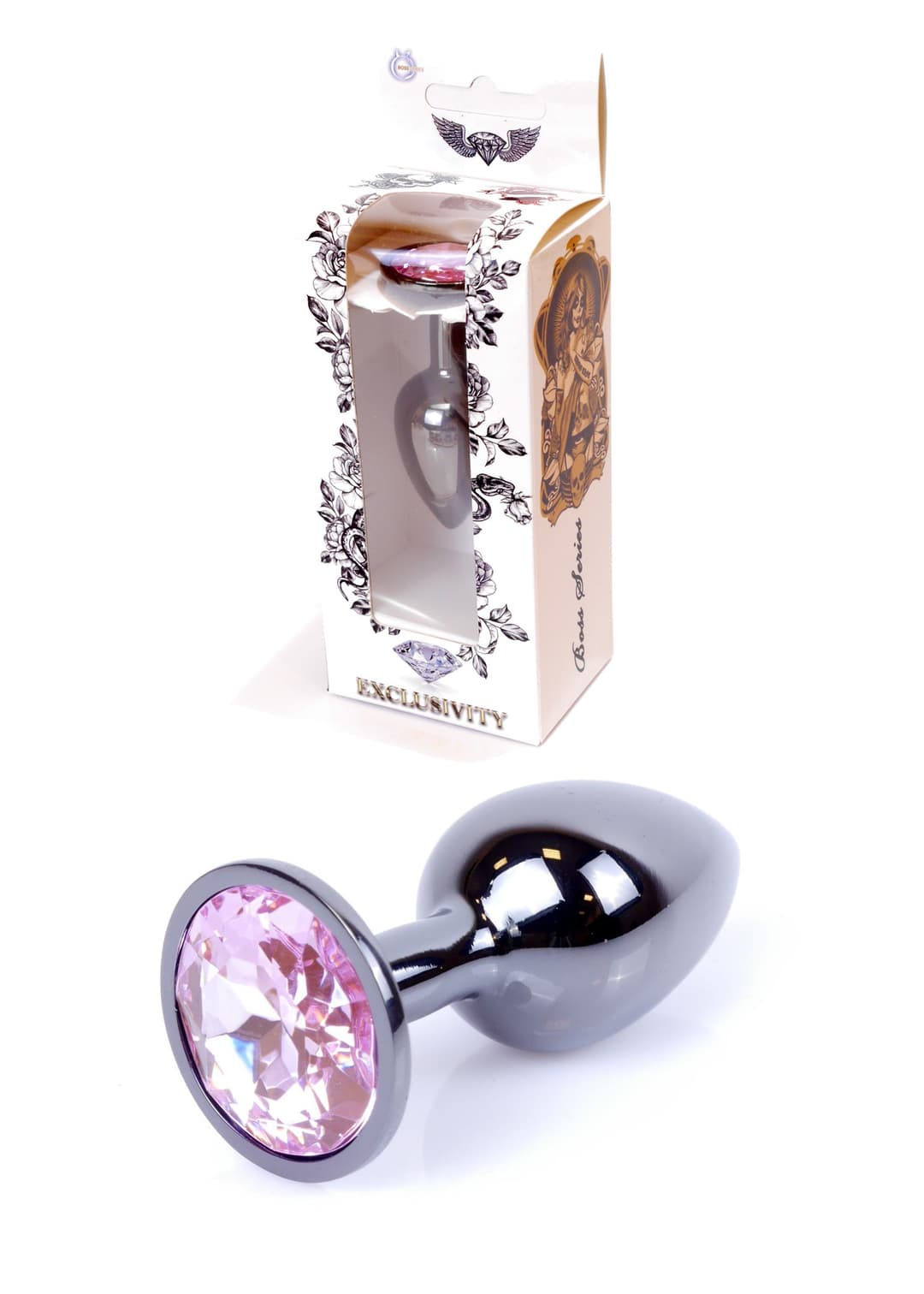Анальна пробка B - Series HeavyFun Jawellery Dark Silver Plug, рожева — фото 1