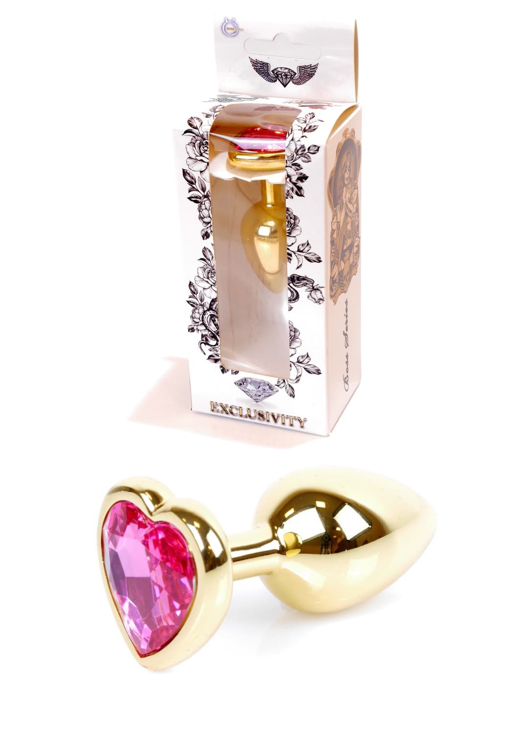 Анальна пробка B - Series HeavyFun Jewellery Gold Heart Plug, рожеве серце — фото 1