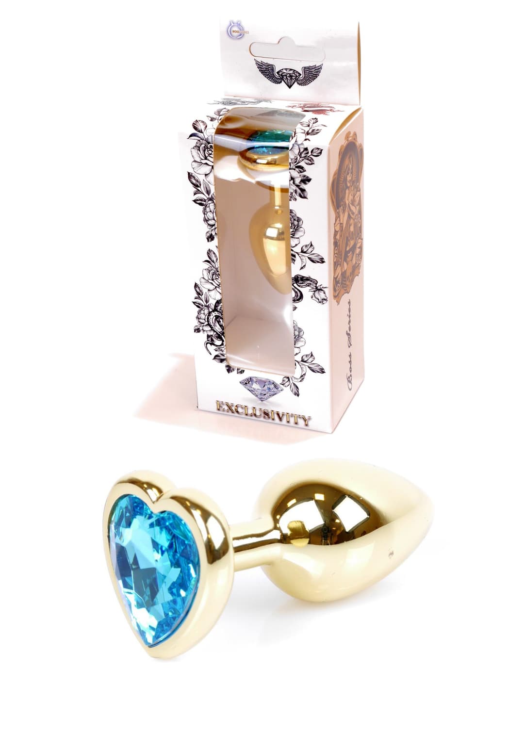 Анальна пробка B - Series HeavyFun Jewellery Gold Heart Plug, світло-блакитний