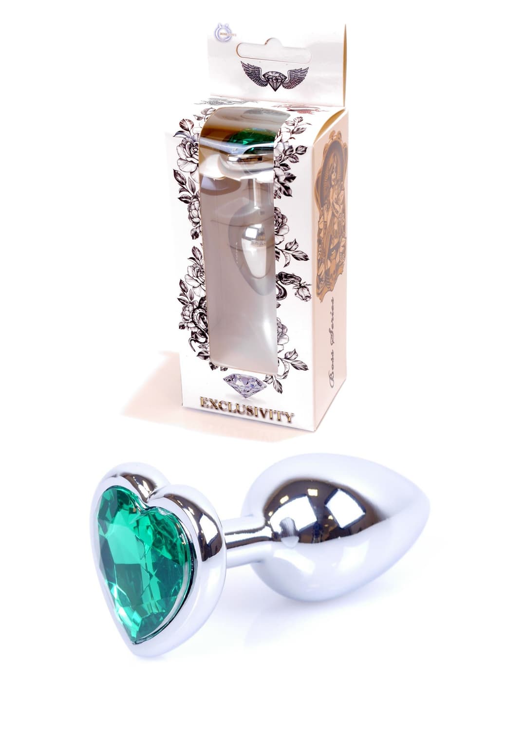 Анальна пробка Jawellery Silver Heart PLUG-Green — фото 1