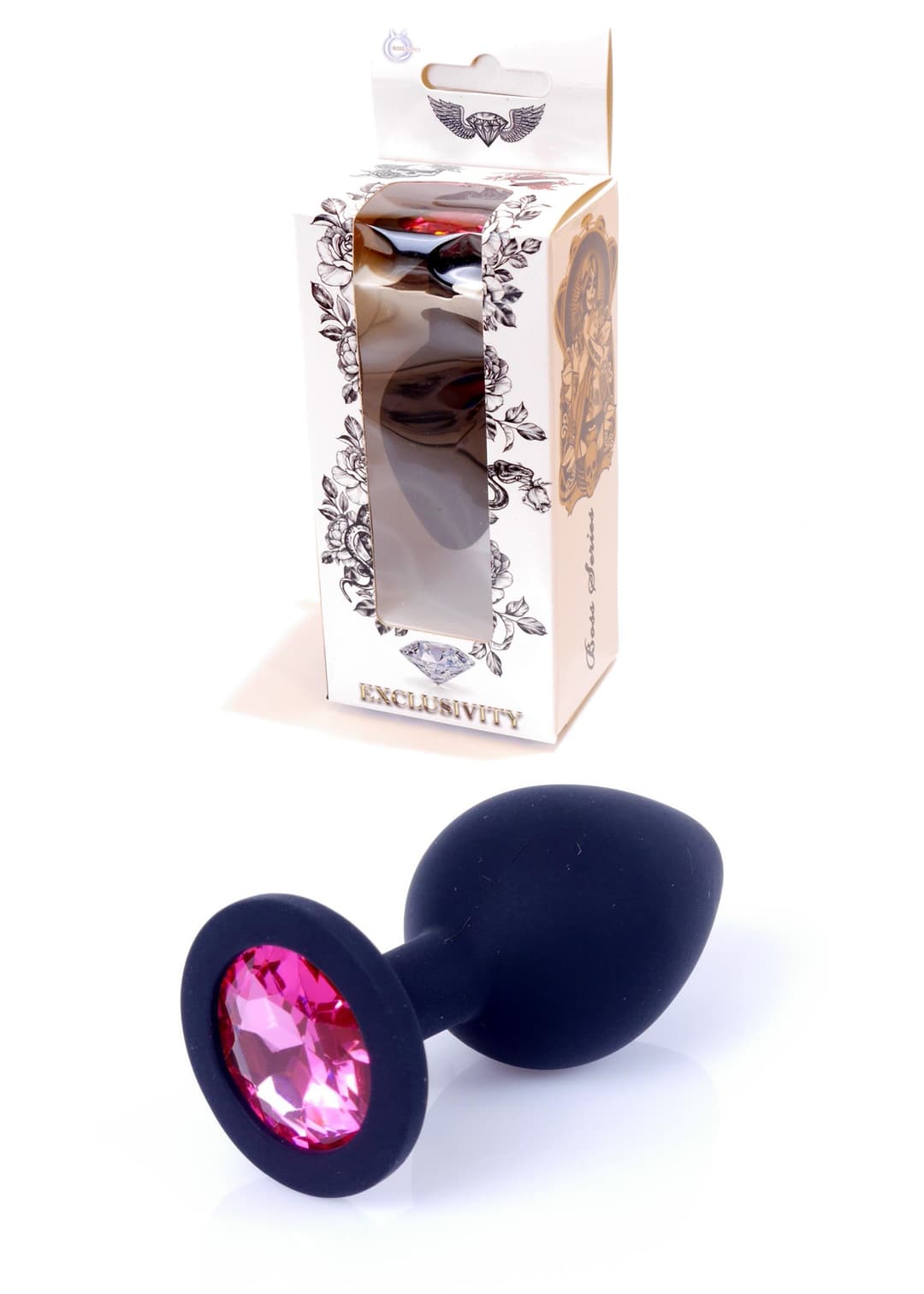 Анальна пробка Jewellery Black Silikon Plug Medium Pink Diamond — фото 1