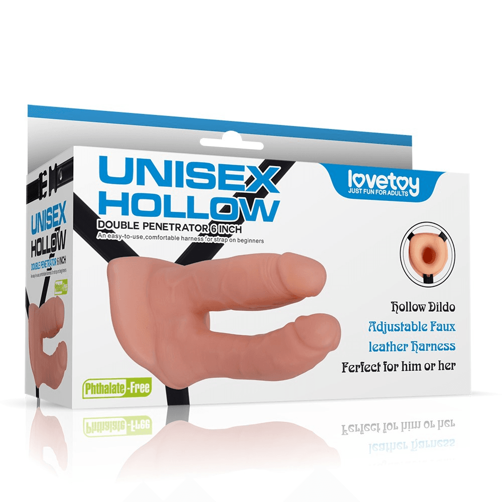 Подвійний страпон Lovetoy Unisex Hollow Double Penetrator, тілесний