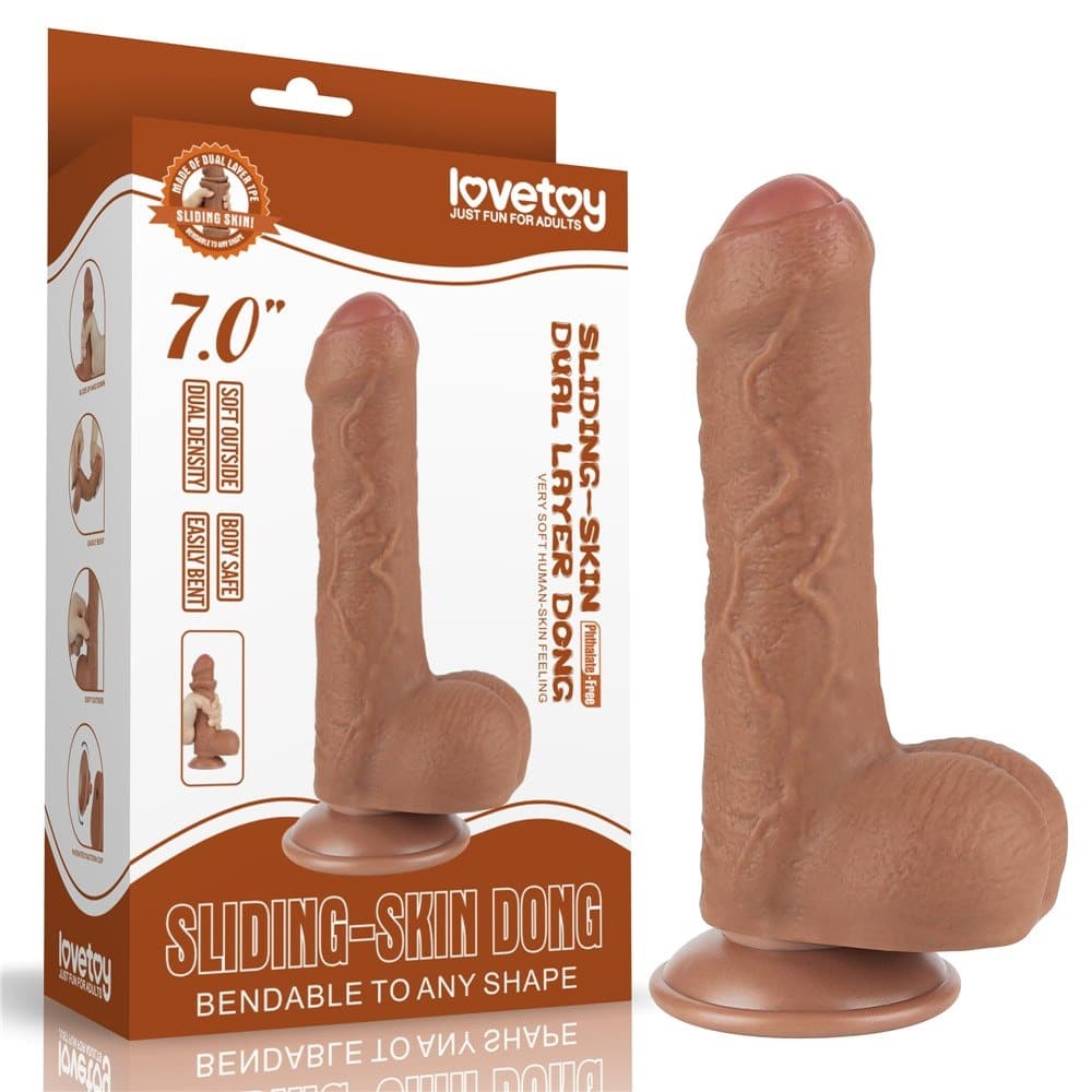 Фалоімітатор Sliding-Skin Dual Layer Dong 7 с закритою голівкою, світло-коричневий