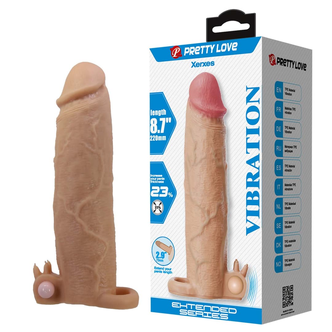 Насадка на пеніс з вібро PRETTY LOVE- Xerxes – Penis Sleeve with Vibrating Ring, Flesh Color, 22 cm